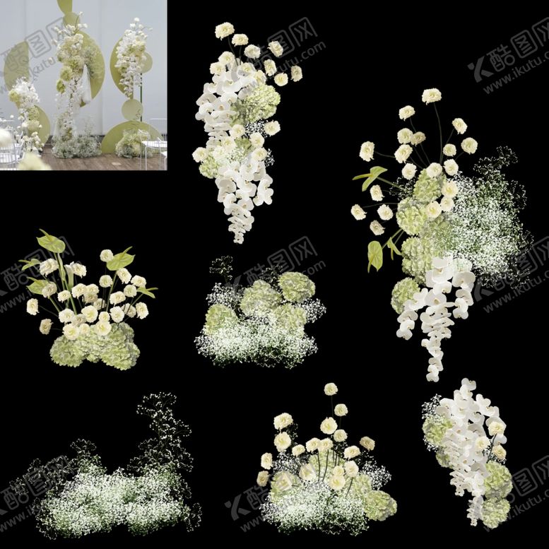 编号：42550904040343005600【酷图网】源文件下载-白绿色满天星花艺