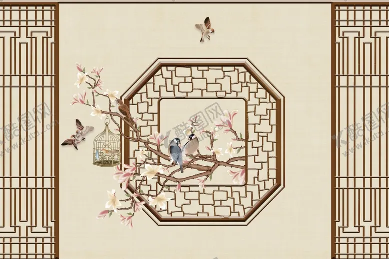 编号：12467312042234581800【酷图网】源文件下载-古风素雅古典工笔画背景PSD