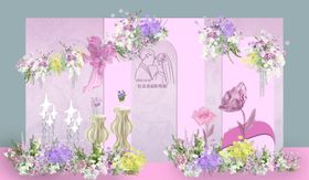 梦幻粉紫色系婚礼场景布置