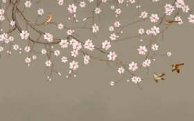 浮雕花玉兰飞鸟背景墙