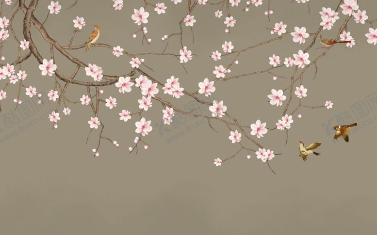 编号：48462307051810073875【酷图网】源文件下载-浮雕花玉兰飞鸟背景墙