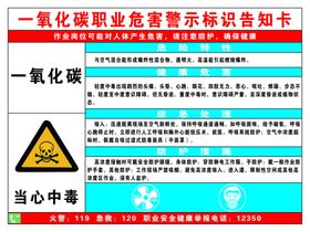 职业危害警示标识告知卡一氧化碳