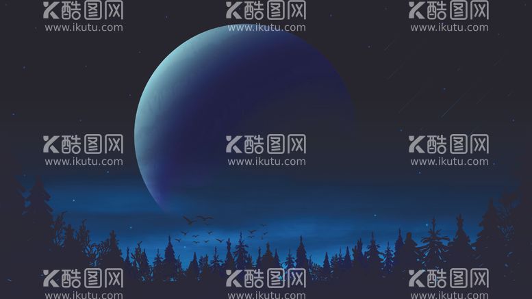 编号：10310412101536588607【酷图网】源文件下载-矢量森林星空背景