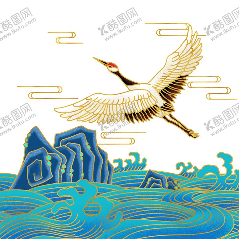编号：49825610072238054302【酷图网】源文件下载-国潮鹤云浪石