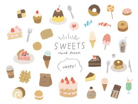 可爱手绘风甜品图标集合
