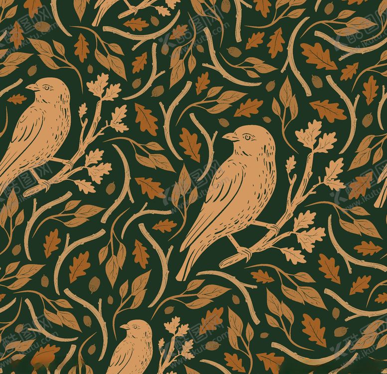 编号：21121410290234211622【酷图网】源文件下载-卡通花鸟植物底纹图案