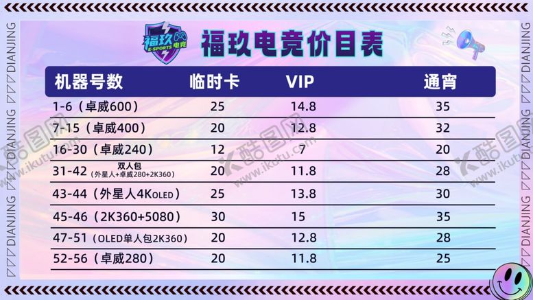 编号：22153511021235565682【酷图网】源文件下载-网吧电竞馆收费价目表