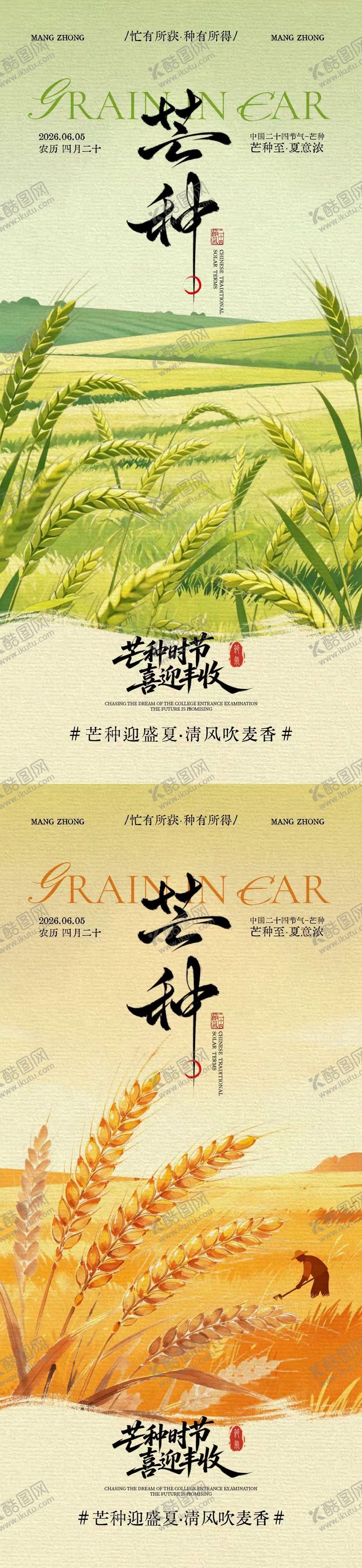 编号：15375905250051016847【酷图网】源文件下载-芒种节气小麦稻田插画海报