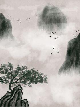 水墨画图片山水风景中国风展板书墙绘