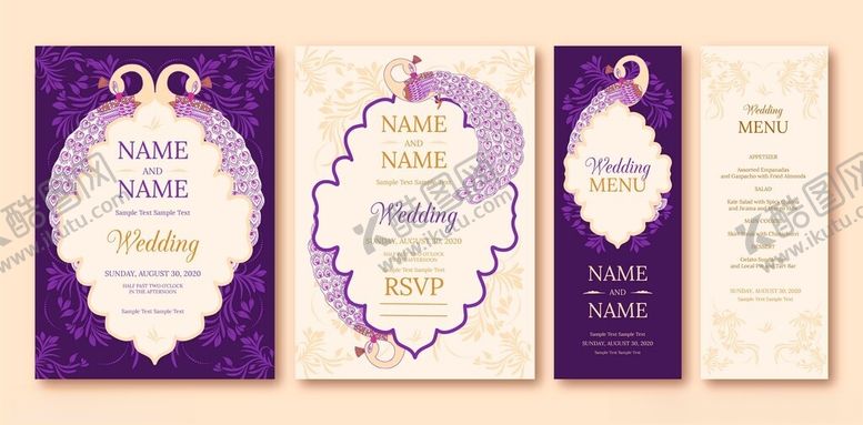 编号：69889704271920461332【酷图网】源文件下载-紫色优雅婚礼请柬设计