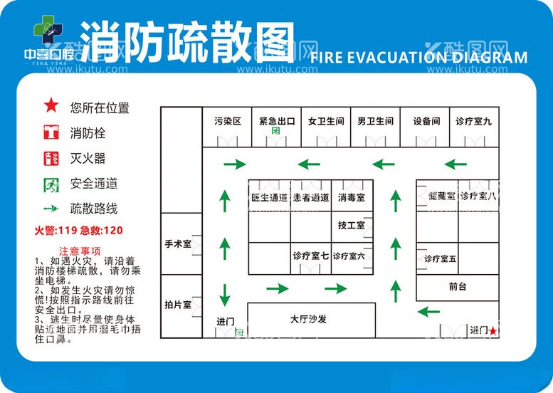 编号：88388612140504383548【酷图网】源文件下载-消防疏散图口腔医疗医院