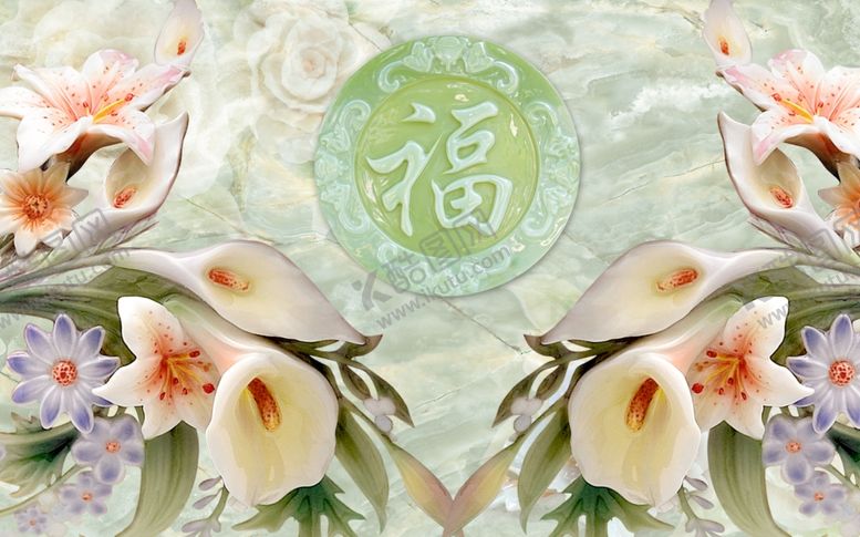 编号：50970404290658568095【酷图网】源文件下载-福到了马蹄莲背景墙