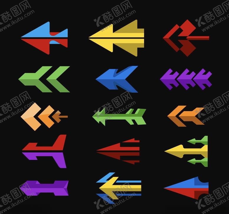 编号：58136809301948198692【酷图网】源文件下载-多彩立体箭头图标集合