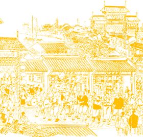 线稿古代街道