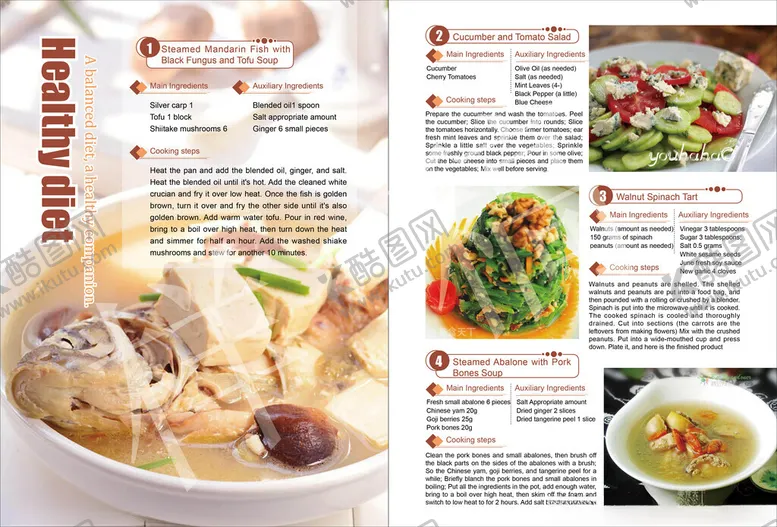 编号：80862601270204588590【酷图网】源文件下载-健康饮食英文版杂志内页设计