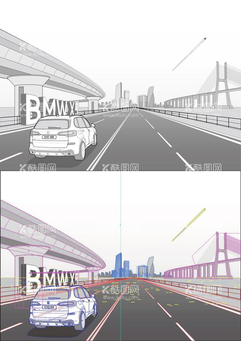 编号：69035710020044461874【酷图网】源文件下载-BMW宝马 X5线稿 道路城市