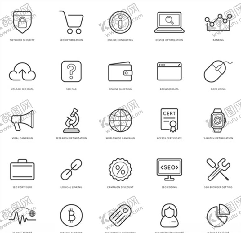 编号：18621709231643591284【酷图网】源文件下载-平面SEO图标UI标识标志