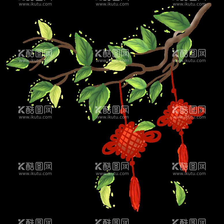 编号：32767010190634284435【酷图网】源文件下载-挂在树枝上的中国结