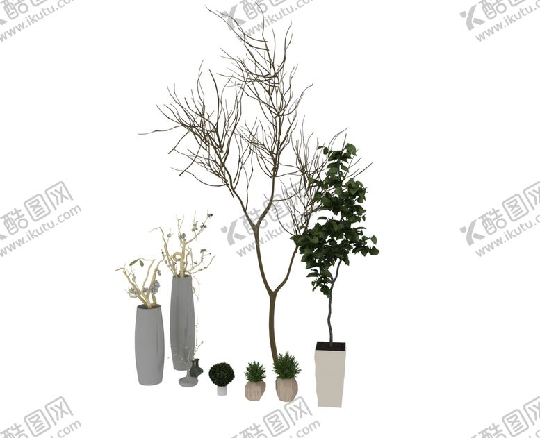 编号：82460910202154315370【酷图网】源文件下载-植物干支花瓶3d模型