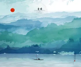 山水古风国风意境墙画装饰素材