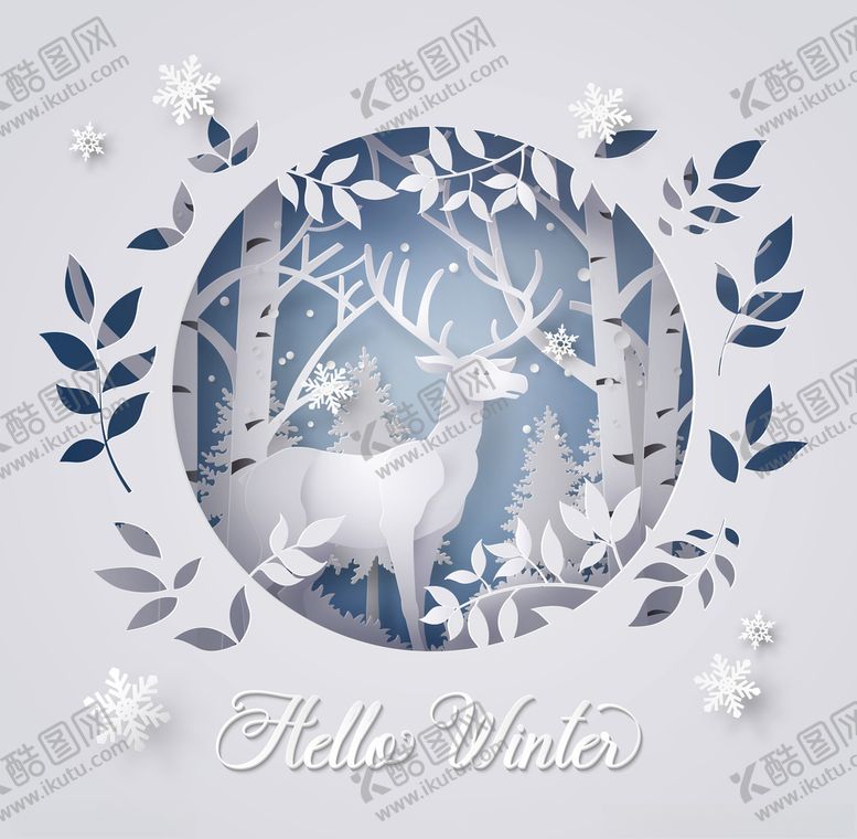 编号：57469509290447382375【酷图网】源文件下载-冬天立体麋鹿背景墙插画