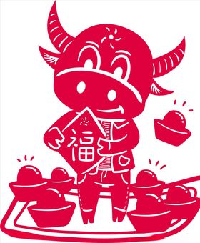 2021年牛剪纸春节窗花图案