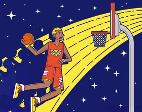 手绘篮球运动员灌篮插画设计