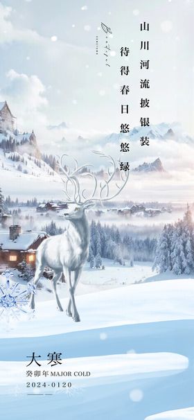 白色大寒雪景海报