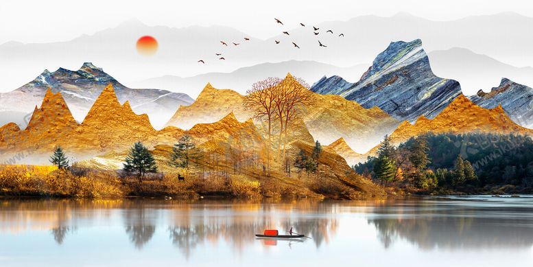 编号：40099212100500371307【酷图网】源文件下载-金色山水晶瓷画