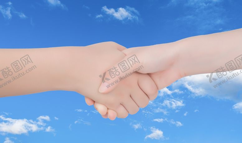 编号：89536306260632592437【酷图网】源文件下载-蓝天握手手势
