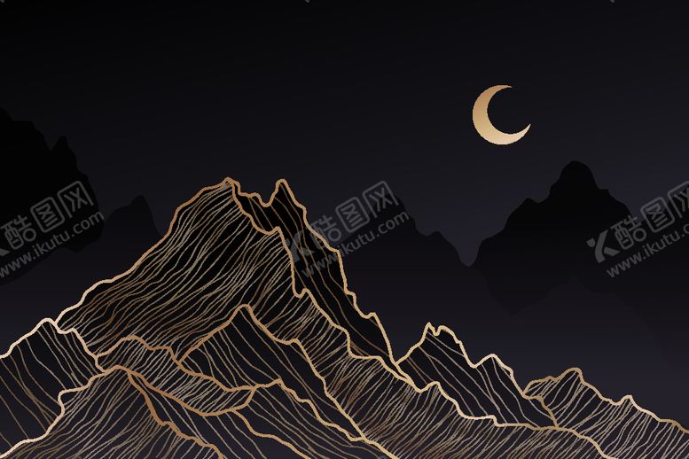 编号：52505801131143419090【酷图网】源文件下载-夜晚线条山峰月亮风景图