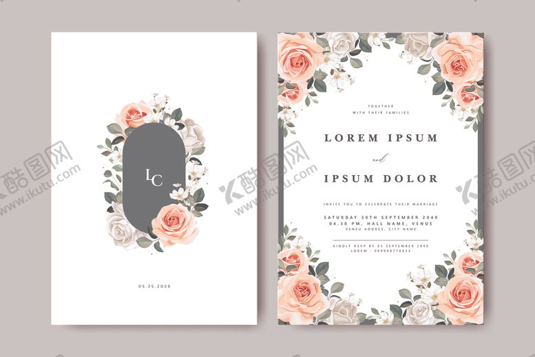 编号：78066207131133279351【酷图网】源文件下载-花卉婚礼请柬设计模板