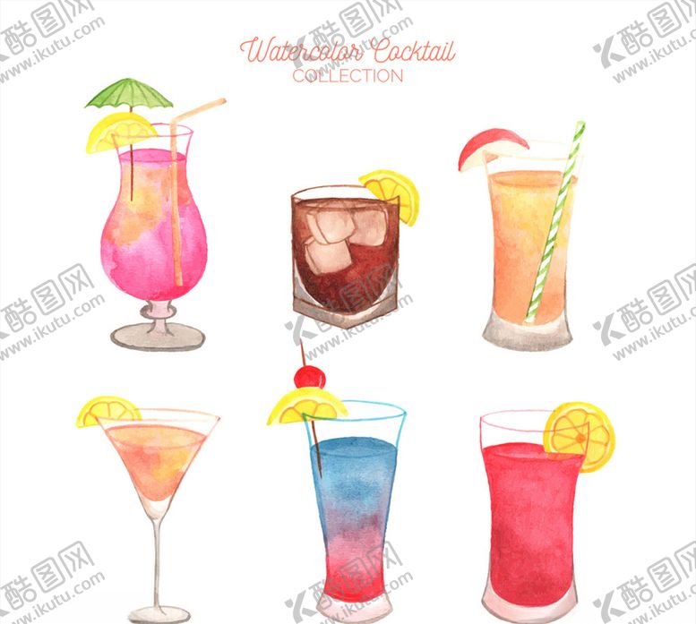 编号：61436109152246273720【酷图网】源文件下载-水彩绘鸡尾酒矢量素材