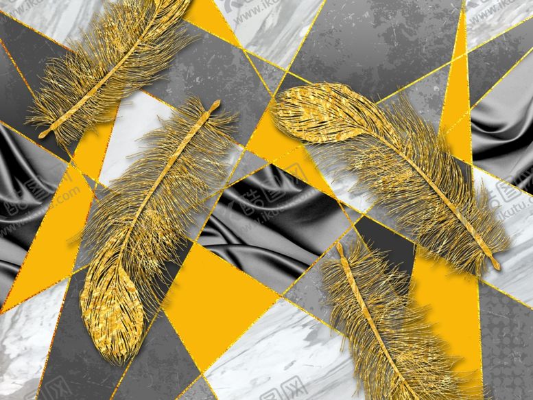 编号：83834311011349104855【酷图网】源文件下载-金色羽毛两联装饰画