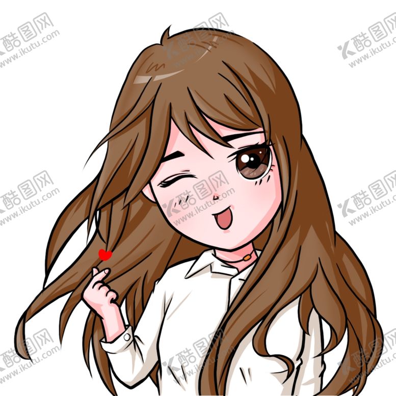 编号：42203807010524213437【酷图网】源文件下载-卡通Q版眨眼比心长发女生头像