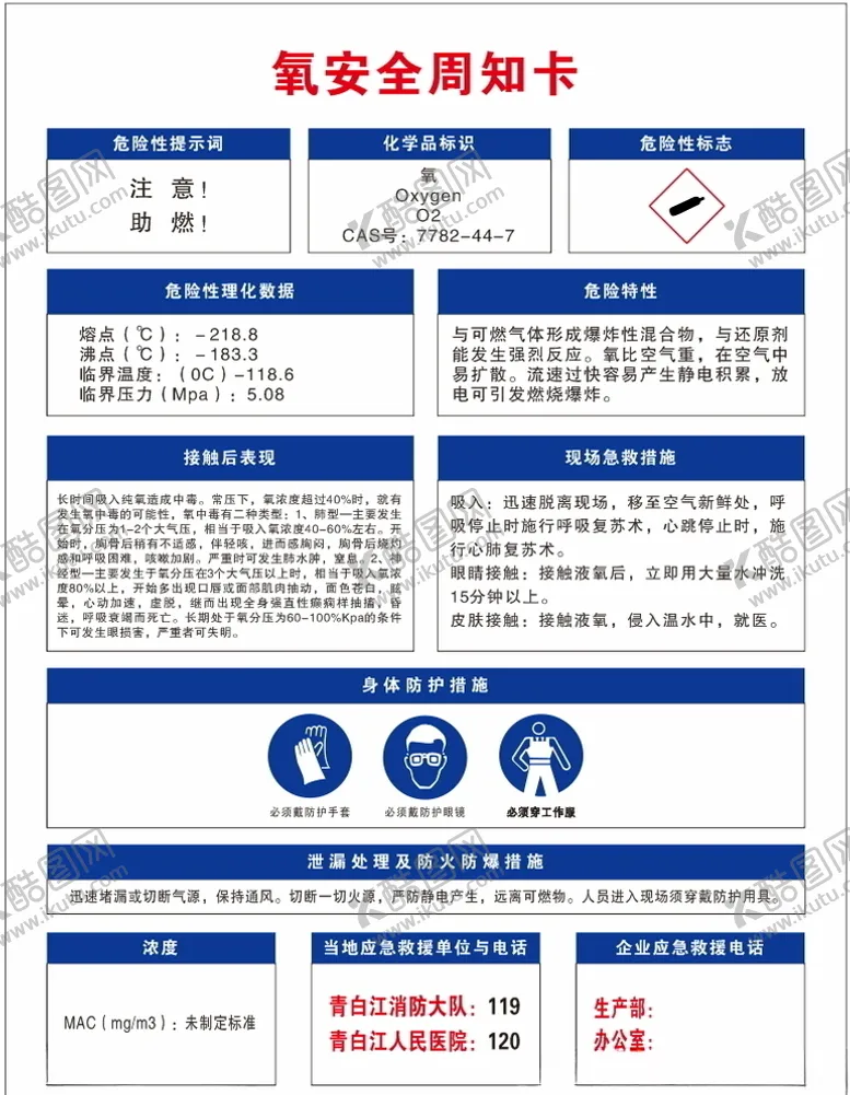 编号：90794904260726275788【酷图网】源文件下载-氧安全周知卡