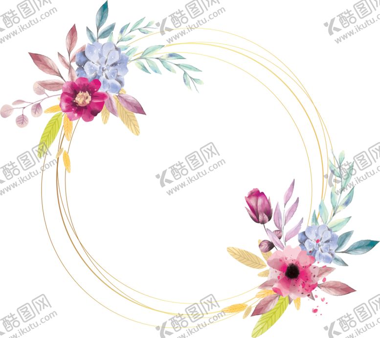 编号：96099905172046107002【酷图网】源文件下载-水彩花环素材花环素材彩色花