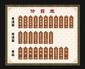 面条价目表