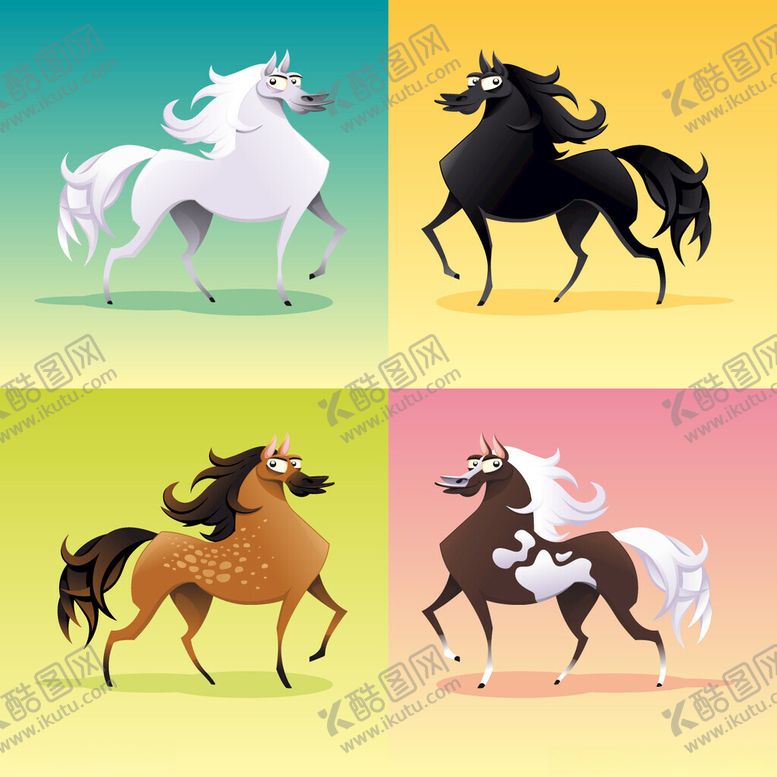 编号：16656504050421061997【酷图网】源文件下载-四色骏马奔腾插画