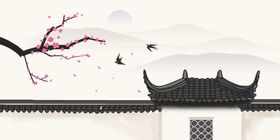 传统建筑墙檐屋檐插画背景
