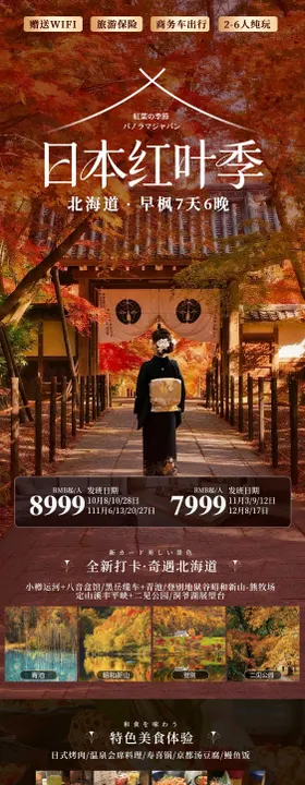 日本秋季红叶季旅游日式和风海报