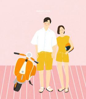 卡通老年人情侣手绘插画