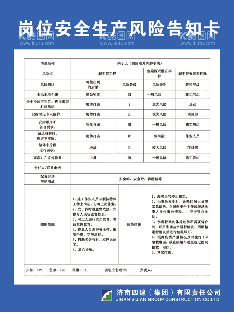 编号：24034802260943505536【酷图网】源文件下载-岗位安全生生产风险告知卡