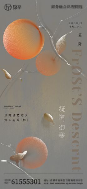 霜降海报植物树枝橙色果实