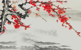 水墨画梅花背景墙