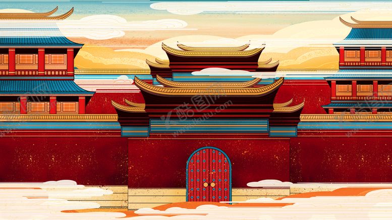 编号：55873310241345245840【酷图网】源文件下载-古风建筑插画