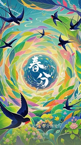 春分二十四节气海报燕子房地产多彩