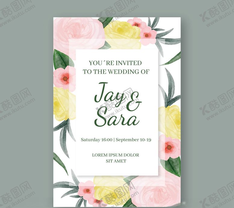 编号：18709210292237378429【酷图网】源文件下载-彩色花朵婚礼邀请卡