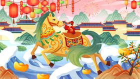 马年新年大吉大利新春插画