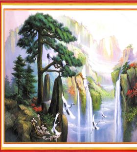 古典背景鹤山水画